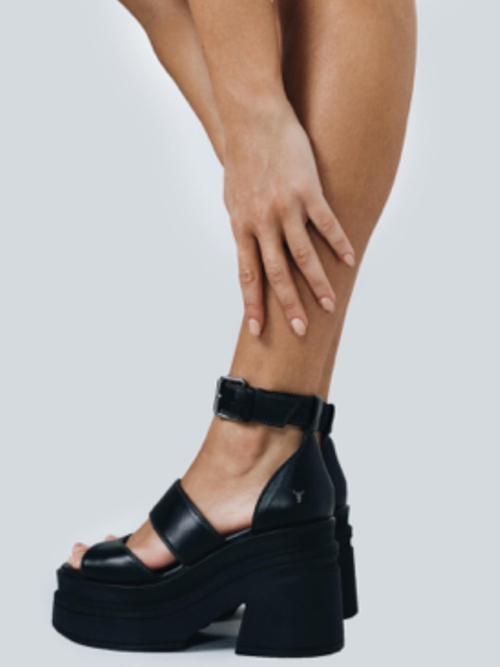 Windsor Smith Black Leather Platform Sandals with Ankle Strap